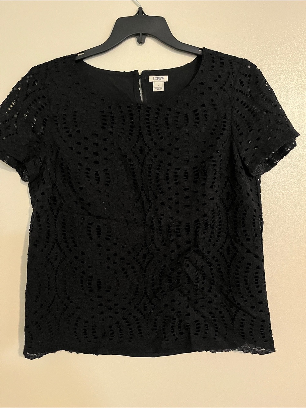 J. Crew Black Eyelet Lace Short Sleeve Top